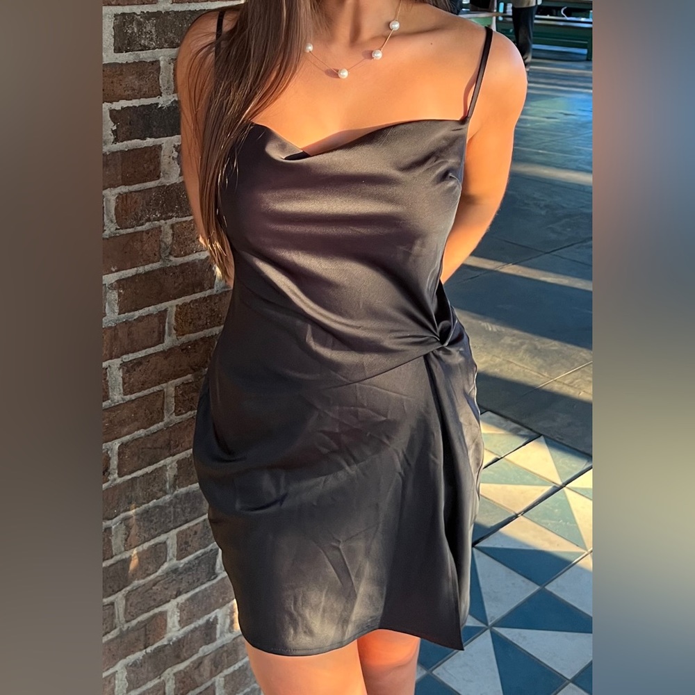 APRICOT LANE Black Satin Mini Dress